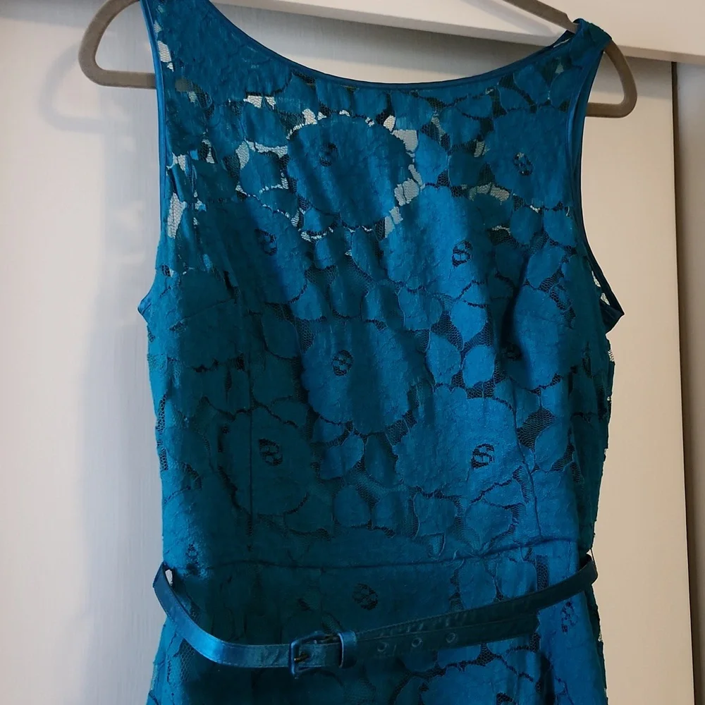 Teal Lace Overlay Dress - Picture 2 of 4
